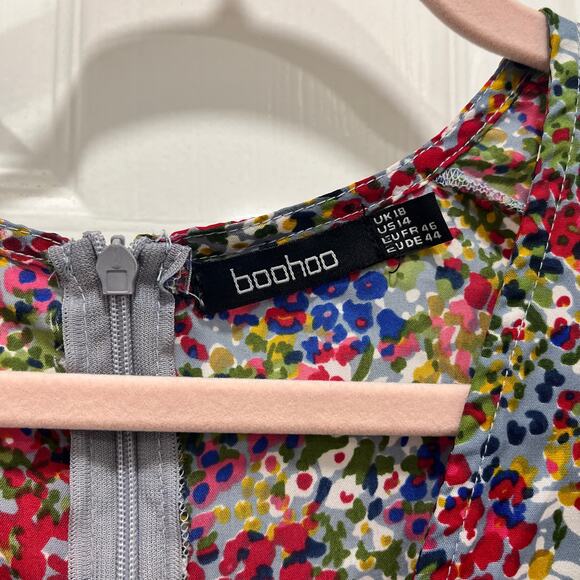 Boohoo | Mixed Floral Paneled Midi Dress Size 14 Wedding Guest Patchwork Ditsy - Picture 4 of 14